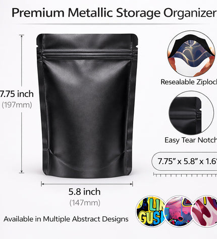 50-Pack 28g Large (6" x 8") Resealable Storage Mylar Pouches – Assorted Designs