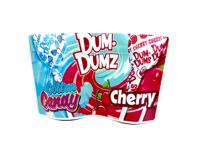 Shop 50 Pack 3.5g 2-in-1 Split Dual Graphic Mylar Bags - Dum Dumz Cherry | Mylar Kings