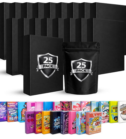 25-Pack 3.5g Small (3.5" × 5") Gift Boxes with Matching Zip Bags – Assorted Designs