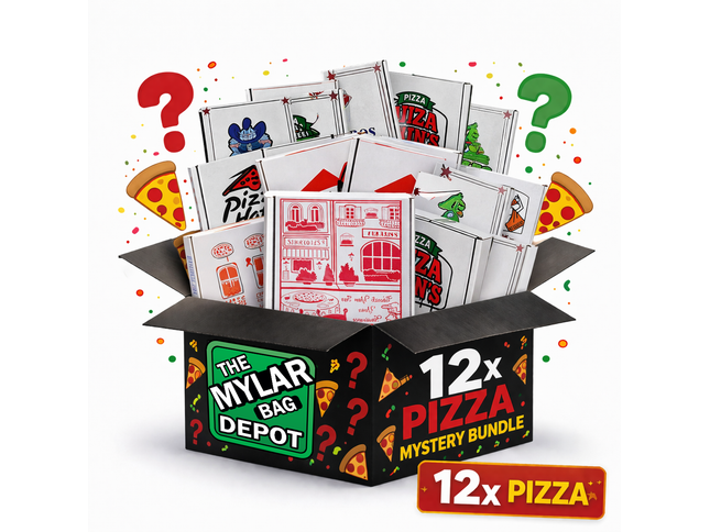 12 Pack 3.5g Pizza-Shaped Mylar Bags with Matching Boxes