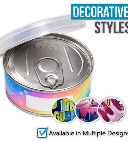 10-Pack 3.5g Pull-Top Tin Can Storage Containers – Assorted Designs