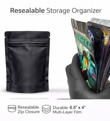 50-Pack 7g Medium (4" x 6.25") Foil Storage Organizer Bags – Assorted Designs