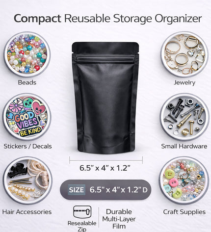 50-Pack 7g Medium (4" x 6.25") Foil Storage Organizer Bags – Assorted Designs