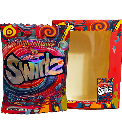 25 Pack 3.5g Shaped Mylar Bags & Window Boxes – Swirl Design