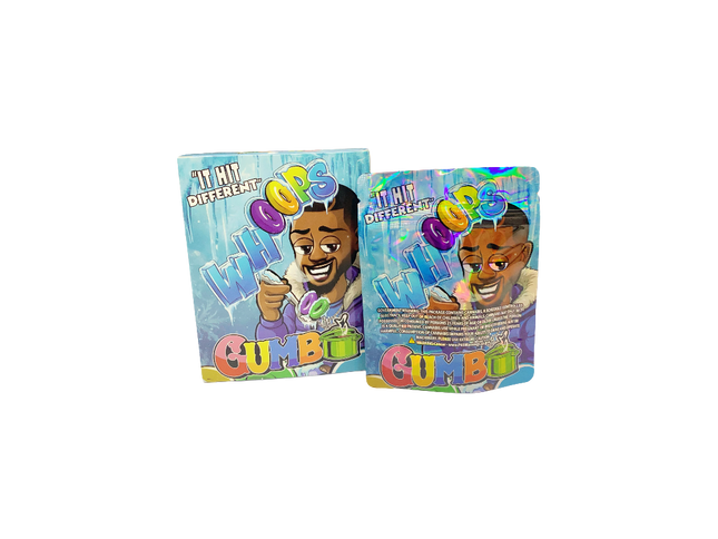 25 Pack 3.5g Whoops Gumbo Shaped Bags & Boxes | Mylar Kings