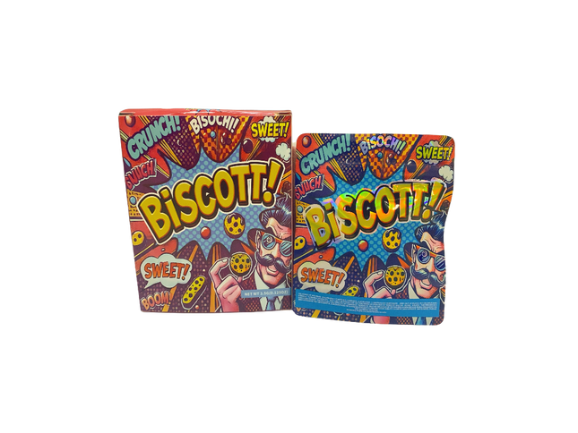 25 Pack 3.5g Biscott Shaped Bags & Window Boxes | Mylar Kings