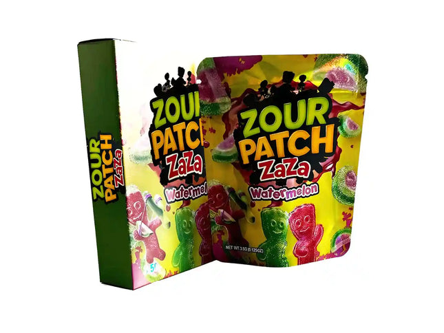 Mylar Bag Zour Patch Zaza gummy candy packaging with colorful design on a white background
