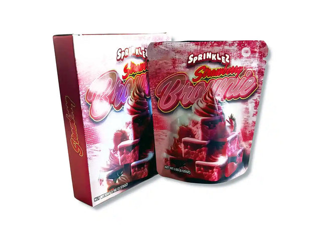 Large mylar bags, herb Mylar Bags, Mylar bag with box, Where to buy mylar bags, Custom mylar bags near me.  Sprinklezz Brownie packaging on a white background