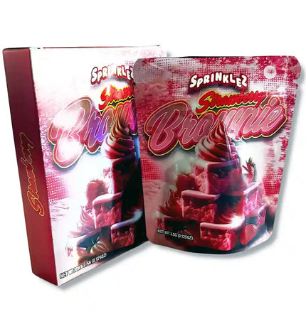 Large mylar bags, herb Mylar Bags, Mylar bag with box, Where to buy mylar bags, Custom mylar bags near me.  Sprinklezz Brownie packaging on a white background