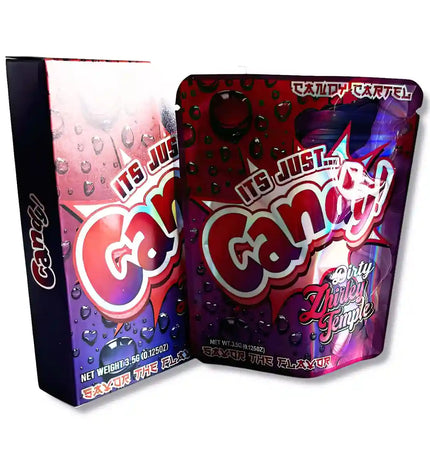 Large mylar bags, herb Mylar Bags, Mylar bag with box, Where to buy mylar bags, Custom mylar bags near me. Gandi candy packaging with vibrant colors on a white background