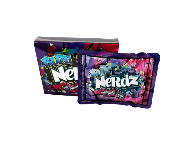 25 Pack 3.5g Mylar Bags with Boxes – Blue Candy Graphic