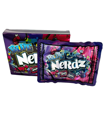 25 Pack 3.5g Mylar Bags with Boxes – Blue Candy Graphic