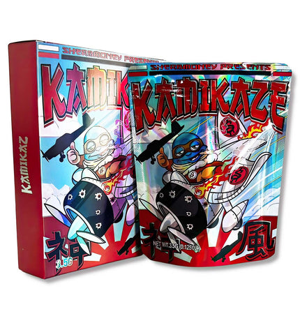 3.5g Kamikaze Graphic Mylar Bags with Boxes – 25 Pack