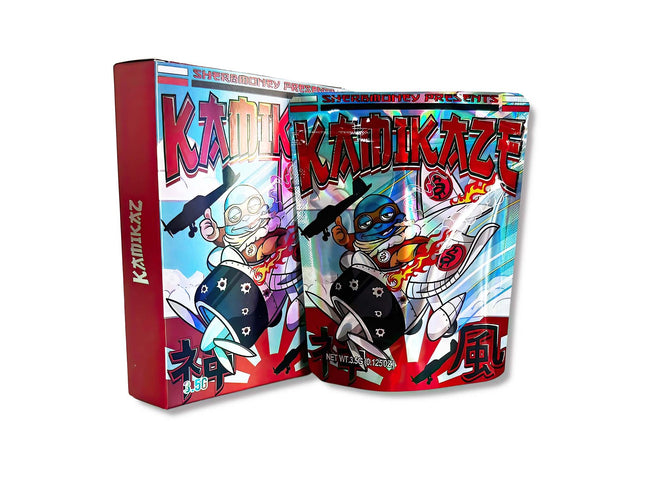 3.5g Kamikaze Graphic Mylar Bags with Boxes – 25 Pack