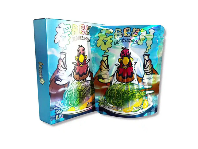 Large mylar bags, herb Mylar Bags, Mylar bag with box, Where to buy mylar bags, Custom mylar bags near me.  Colorful packaging of a product with cartoon characters and text on a white background