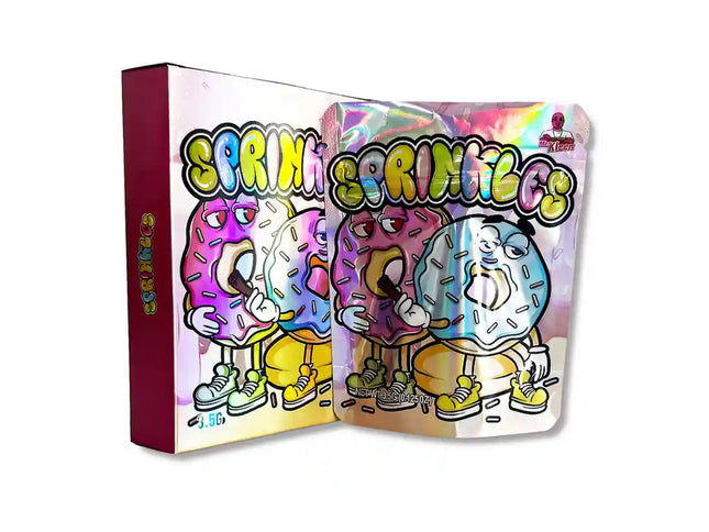Mylar Bag Cartoon character packaging with colorful design and text on a white background