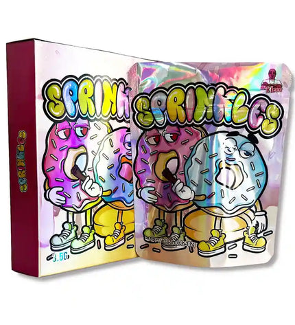 Mylar Bag Cartoon character packaging with colorful design and text on a white background