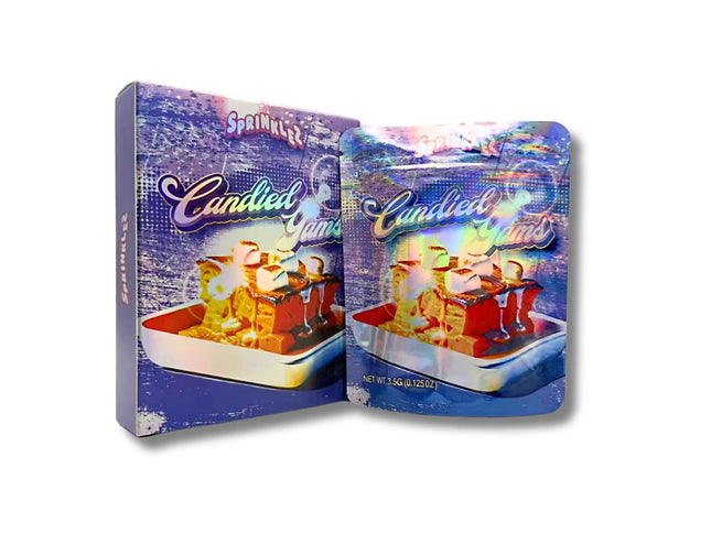 Mylar bags with box, herb Mylar Bags, Where to buy mylar bags, Custom mylar bags near me, Mylar Bags Wholesale. Candied Sprinkles packaging with colorful design on a white background