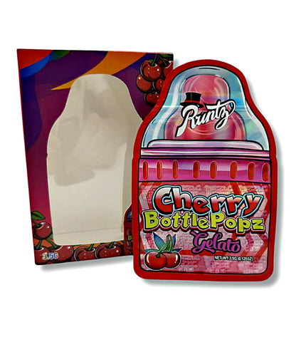 25 Pack 3.5g Mylar Bags with Window Boxes – Cherry Bottle Graphic
