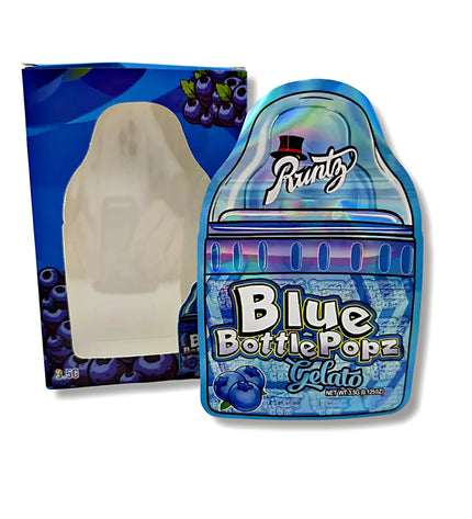 25 Pack 3.5g Mylar Bags with Window Boxes – Blue Bottle Graphic