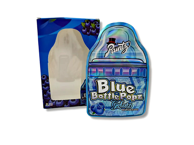 25 Pack 3.5g Mylar Bags with Window Boxes – Blue Bottle Graphic