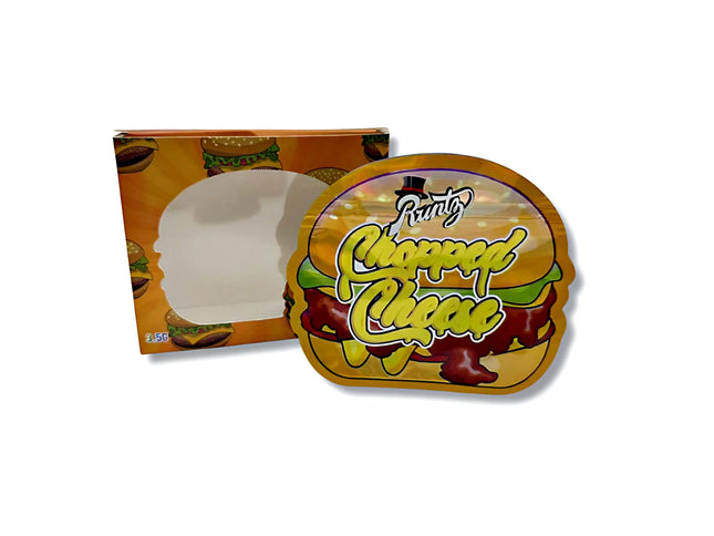 25 Pack 3.5g Shaped Mylar Bags & Window Boxes – Chopped Cheese Graphic