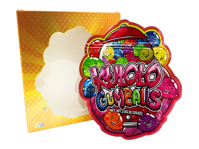 25 Pack 3.5g Shaped Mylar Bags & Window Boxes – Gumball Inspired