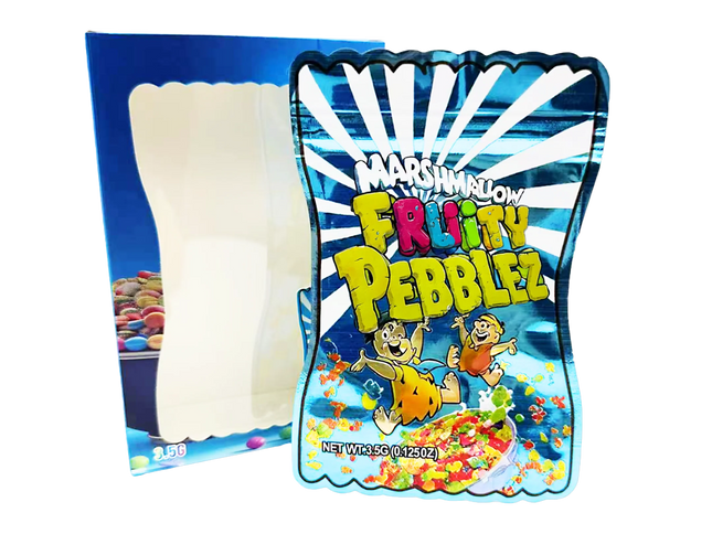 25 Pack 3.5g Shaped Mylar Bags & Window Boxes – Colorful Cereal Inspired