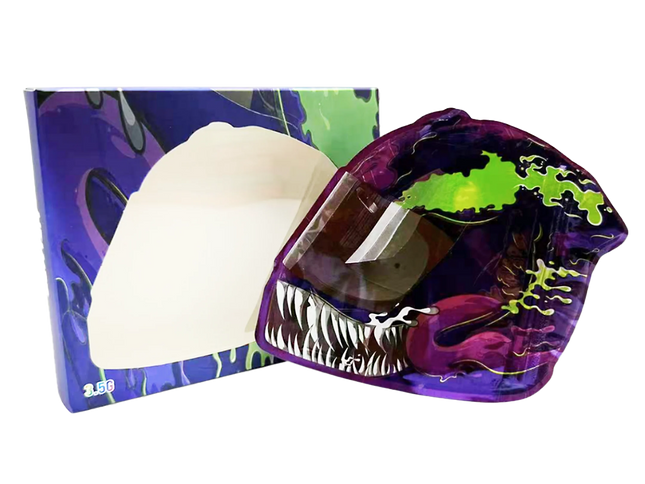 25 Pack 3.5g Shaped Mylar Bags & Window Boxes – Comic Helmet Inspired