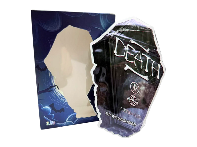 25 Pack 3.5g Shaped Mylar Bags & Window Boxes – Coffin Inspired