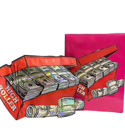 25 Pack 3.5g Shaped Mylar Bags & Boxes – High Roller Design