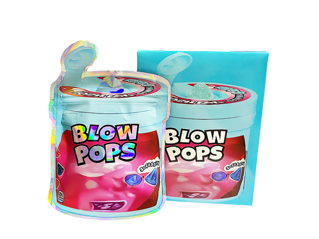 25 Pack 3.5g Shaped Mylar Bags & Boxes – Blow Pops Gummy Popits Design