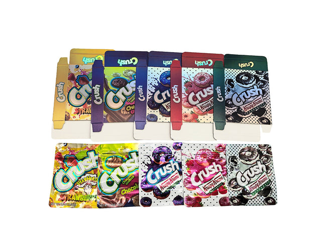 25-Pack 3.5g Shaped Mylar Bags & Boxes - Crush Flavors | Mylar Kings Packaging