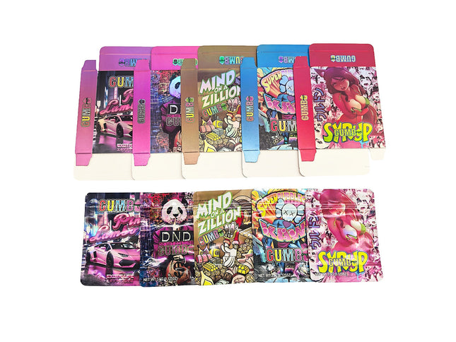 25-Pack 3.5g Shaped Mylar Bags & Boxes - Gumbo Styles 1 by Mylar Kings