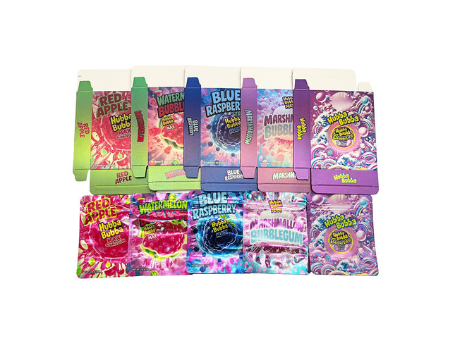 25-Pack 3.5g Shaped Mylar Bags & Boxes - Hubba Bubba Gum Flavor | Mylar Kings