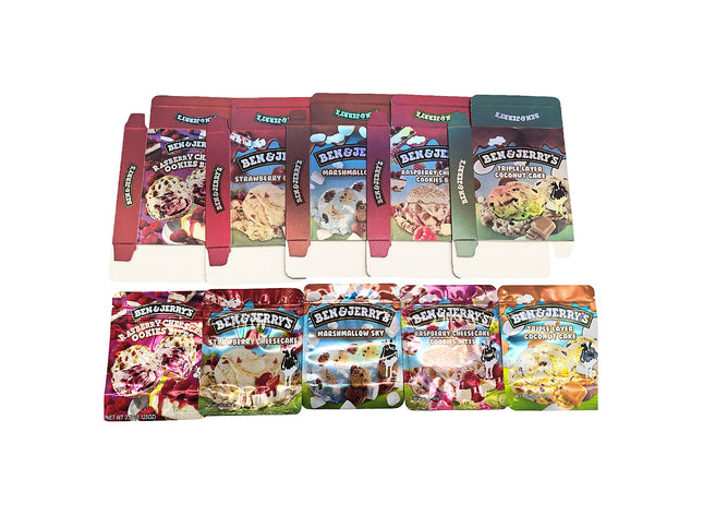 Shop 25-Pack 3.5g Shaped Mylar Bags & Boxes - Ben & Jerry’s Ice Cream | Mylar Kings