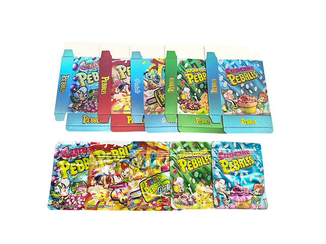 25-Pack 3.5g Shaped Mylar Bags & Boxes - Pebbles Flintstones Style - Mylar Kings