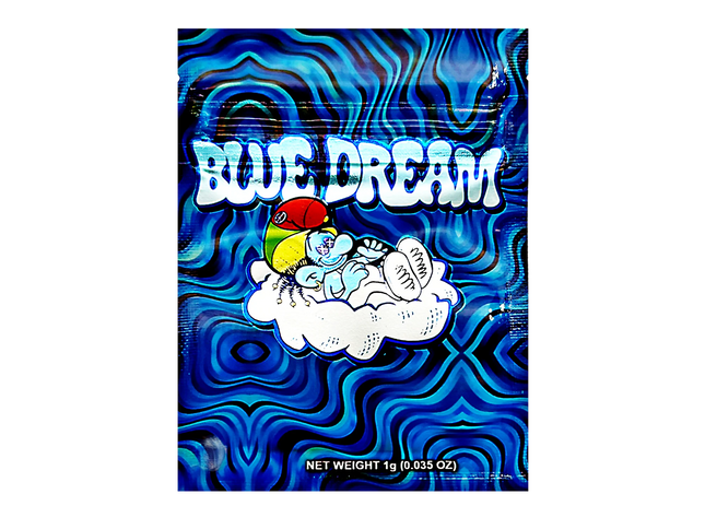 100 Pack 1g Mylar Bags – Blue Graphic