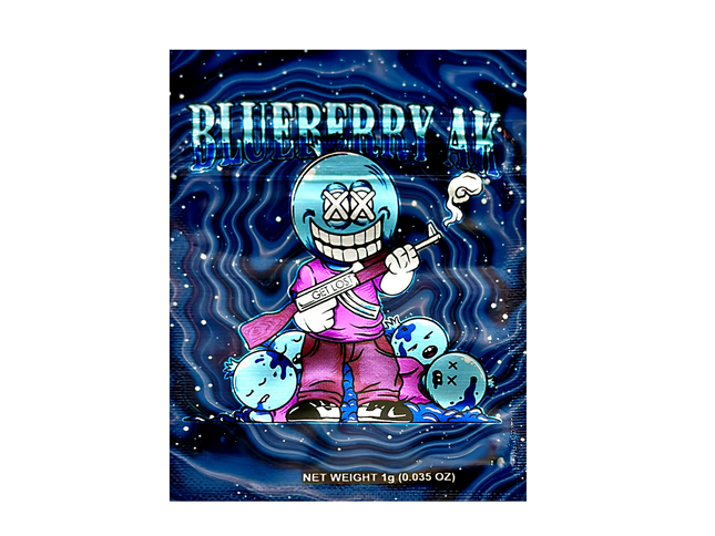 100 Pack 1g Mylar Bags – Blueberry Graphic