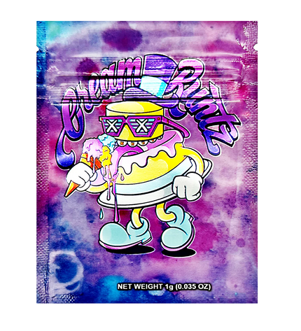 100 Pack 1g Mylar Bags – Cream Graphic
