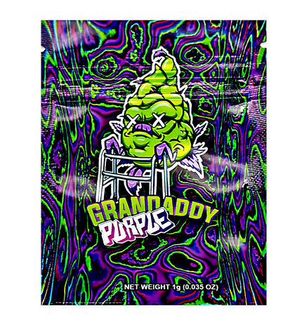 100 Pack 1g Mylar Bags – Purple Character Graphic