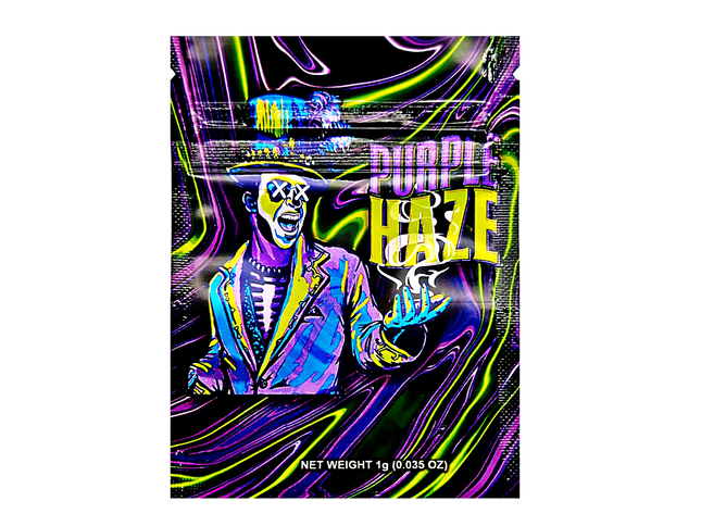 100 Pack 1g Unique Mylar Bags – Purple Graphic