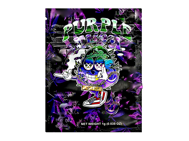 100 Pack 1g Unique Mylar Bags – Purple Graphic