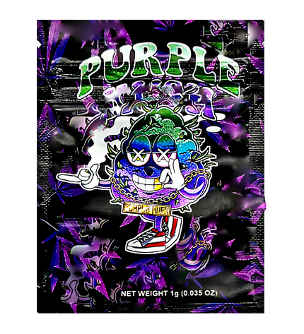 100 Pack 1g Unique Mylar Bags – Purple Graphic