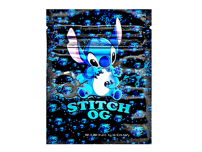 100 Pack 1g Unique Mylar Bags – Stitch Character Graphic
