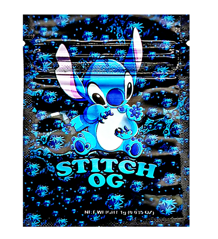100 Pack 1g Unique Mylar Bags – Stitch Character Graphic