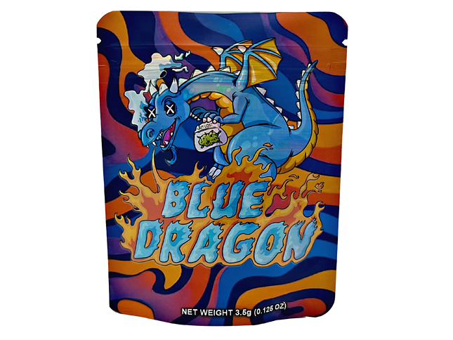 50 Pack 3.5g Mylar Bags – Blue Dragon Graphic