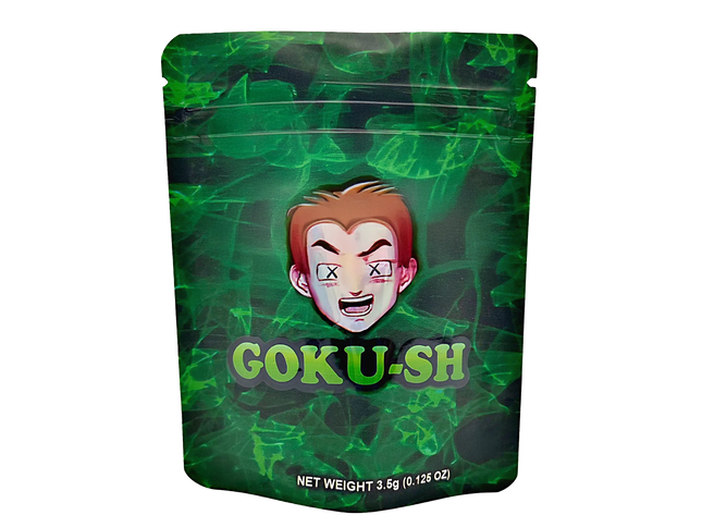50 Pack 3.5g Mylar Bags – Goku Character Graphic Green