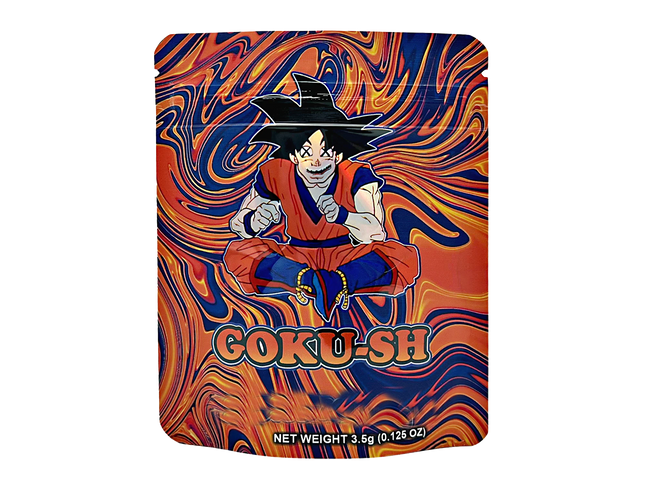 50 Pack 3.5g Mylar Bags – Goku Character Graphic Orange