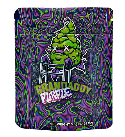 50 Pack 3.5g Mylar Bags – Purple Character Graphic